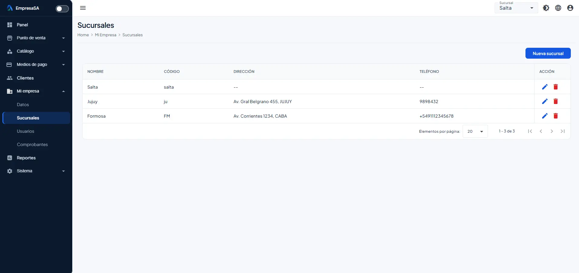 Software de gestión Alfa: sucursales con caja y stock propios