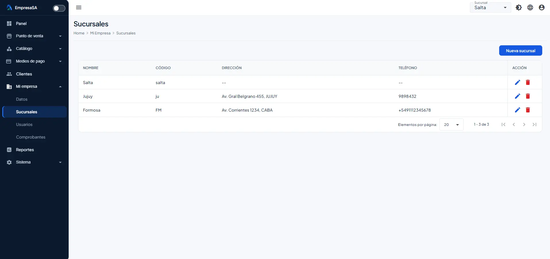 Software de gestión Alfa: sucursales con caja y stock propios